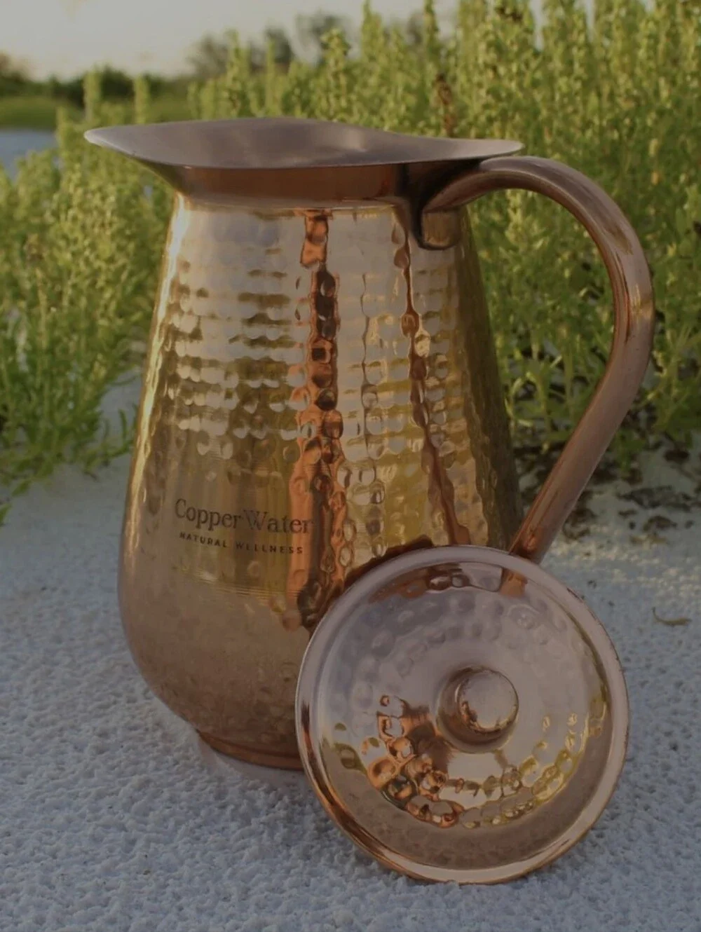Copper Water Hammered Water Pitcher with Lid